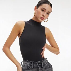 NWT Good American Mock Neck Seamless Ribbed Black Bodysuit